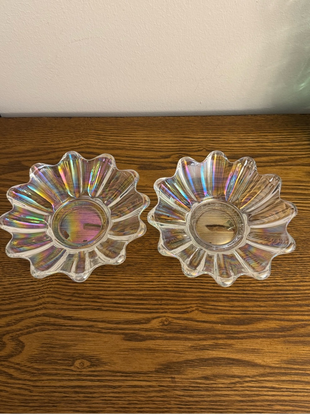 Vintage Federal Glass Celestial Iridescent Petal Bowls - 6" Set of 2